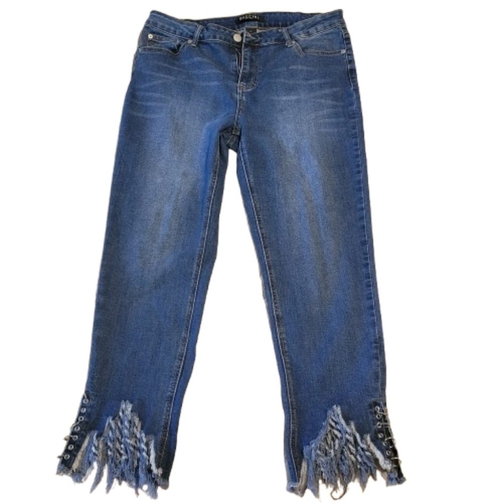 Baccini Blue Distressed Detailed Ankle Jeans Size 14